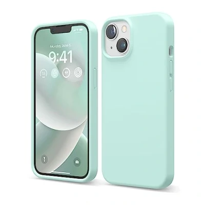 Bild av Elago Kompatibel med iPhone 14 fodral, flytande silikonfodral, heltäckande skyddsfodral, stötsäkert, smalt telefonfodral, reptåligt mjukt mikrofiberfoder, 6,1 tum (Aqua Sky)