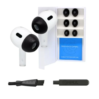Bild av Comply öronproppar i skum, för Apple AirPods Pro Gen 1 &amp; 2, storlek L (efterföljare till Limited Edition 3.0), inkl. demontering och rengöringsverktyg, fantomsvart, 3 par, tillverkad USA