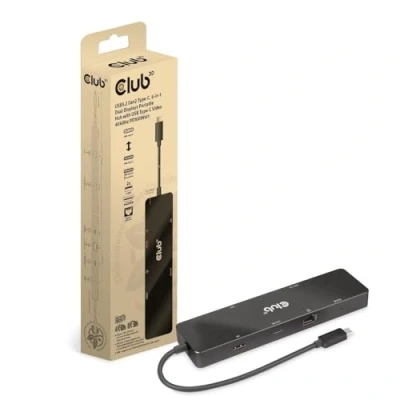 Bild av Club3D 6 i 1 dubbla skärmar USB Type C Video 4K 60Hz bärbar docka, svart