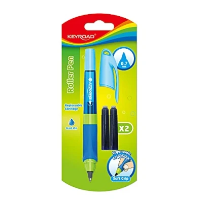 Bild av Keyroad Ergonomisk kulspetspenna SMOOZZY WRITER 0,7 mm/skrivfärg blå ingår i leveransen 2 patroner med blått bläck/halkfritt gummerat handtag Färg: Blandad, 1 styck (1 pack)