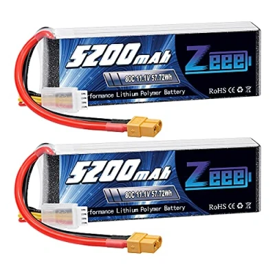 Bild av Zeee 3S LiPo batteri 5200mAh 11.1V 80C med XT60 kontakt för RC bil, flygplan, helikopter, hobby (2 paket)