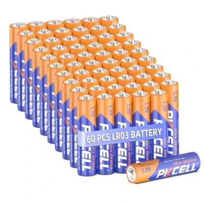 Bild av PKCELL batterier AAA, 1,5 V högpresterande engångsbatteri LR03 alkaliskt batteri för tangentbord möss fjärrkontroller, (10 års hållbarhet) x 60 stycken