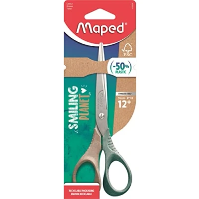 Bild av Maped Shape Smiling Planet sax ansvarsfull stabilitet och precision 50% FSC certifierade träfiberringar 3D ergonomi 16 cm blad i rostfritt stål