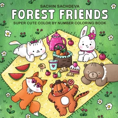 Bild av Forest Friends Color by Number: Super Cute Coloring Book for Adults and Teens, featuring Cozy Animals Characters with Easy &amp; Simple Designs Relaxation