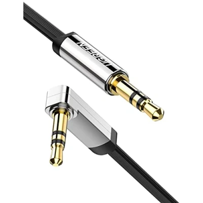 Bild av UGREEN 3.5mm Aux Kabel Hane till Audio Vinklad Anslutning 90 Grader Ljudkabel Kompatibel med iPhone iPad iPod HiFi Hörlurar Bilradio Smartphone Surfplatta MP3 etc, Svart (1M)