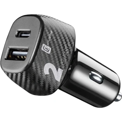Bild av CL adapter 12 24V 32W multiströmadapter fast monterad i bil med/USB C &amp;amp USB anslutning