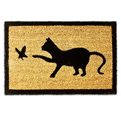 Bild av Relaxdays Coir dörrmatta katt 40 x 60 cm av en och fågel välkomstmatta halkskydd gummi PVC på undersidan, brun