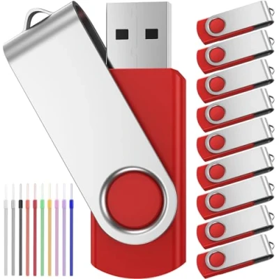 Bild av Bulk 10 pack minnesstavar 2 GB bärbar USB minne vik 2.0 sticka för datalagring pennenhet svängbar röd multipack hoppenheter u disk hängsmycke kommersiell gåva med nyckelring