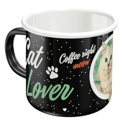 Bild av Nostalgic Art Emaljmugg i retrostil, Cat Lover Black Presentidé för kattägare, Campingbägare, Deko vintagedesign, 360 ml
