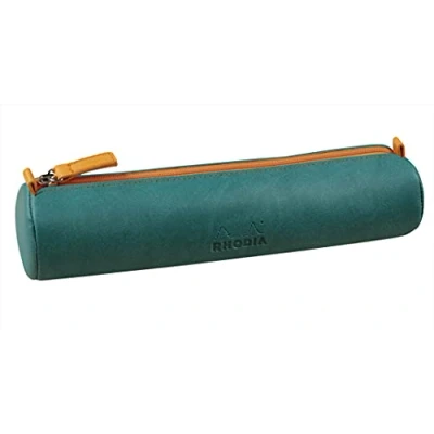 Bild av Rhodia 319006C Pennfodral Rhodiarama, rund, 21,5 x 5,5 cm, fodrad med elfenbensfärgad jersey, praktisk och elegant av konstläder påfågelgrön, 1 styck