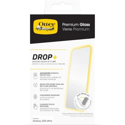 Bild av OtterBox Premium Glass skärmskydd för Samsung Galaxy S25 Ultra, härdat glas, avancerat repskydd, Klarar fall upp till 0,9m