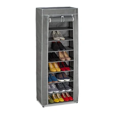 Bild av Relaxdays Skoskåp, tyg, 9 fack, 27 par skor, avtagbart överdrag, skohylla, H x B D 150 60 30 cm, antracit