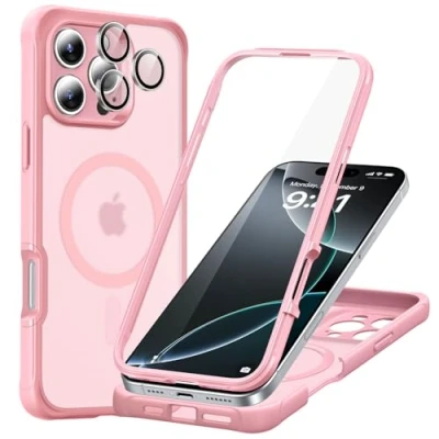 Bild av ESR för iPhone 16 Pro Max fodral, kompatibelt med MagSafe, 360 graders skyddande skal, stötsäker militärstandard, magnetiskt mobiltelefonfodral kameraskydd, klar rosa