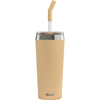 Bild av SIGG Helia Kaffemugg to go (0,6 l), dubbelväggig isolerad termosmugg med glassugrör, läckagesäker rostfritt stål tumlare för varma och kalla drycker Muted Peach