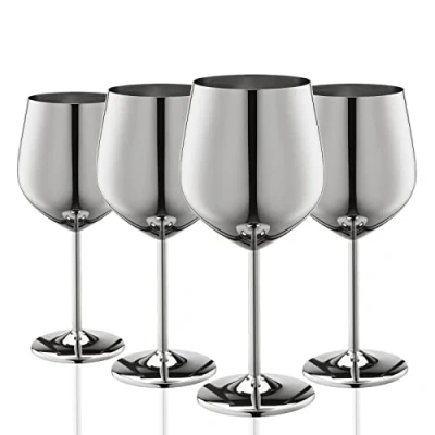 Bild av WOTOR vinglas i rostfritt stål, set med 4, 540 ml okrossbara och bärbara metall stjälk för utomhusbruk, resor, camping pool (silver)