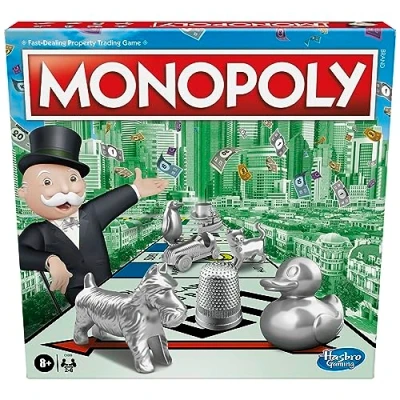 Bild av Monopoly Game, Family Board Game for 2 to 6 Players, Kids Ages 8 and Up, Includes Fan Vote Community Chest Cards, Package May Vary