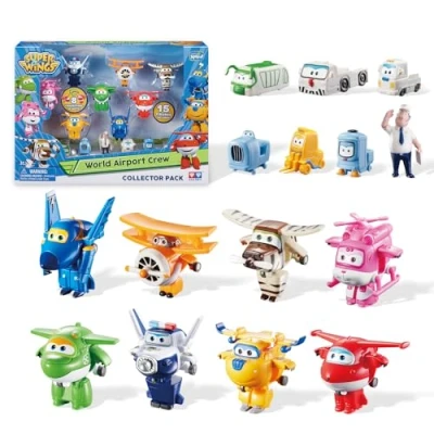 Bild av Super Wings WORLD AIRPORT CREW 8 delars TRANSFORM A BOTS SET + PVC figurer x7 Förvandlingsbara leksaksflygplan och robotfigurer från första säsongen av den animerade serien