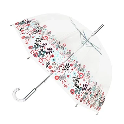 Bild av SMATI Paris Transparent bubbelparaply för damer dekorerat med flerfärgad spetsblomma Transparent; Vindskydd; Automatisk öppning; Handtag i kristallstil; Fransk design.