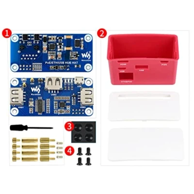Bild av PoE Ethernet/USB HUB BOX kompatibel Raspberry Pi Zero serien, med PoE/ETH/USB hatt inuti, 802.3af kompatibel, inkluderar 3x USB 2.0 portar