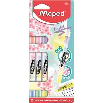Bild av Maped Dubbelsidig textmarkör, markeringspenna FLUO DUO PASTEL x 3 markörer pastellfärger, 734128