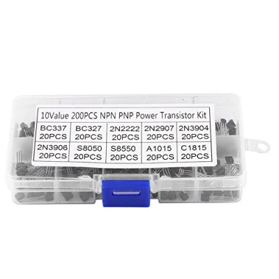 Bild av 200 st bipolär NPN PNP kisel transistor med förvaringslåda 10 modeller (BC337 BC327 2N2222 2N2907 2N3904 2N3906 S8050 S8550 A1015 C1815)