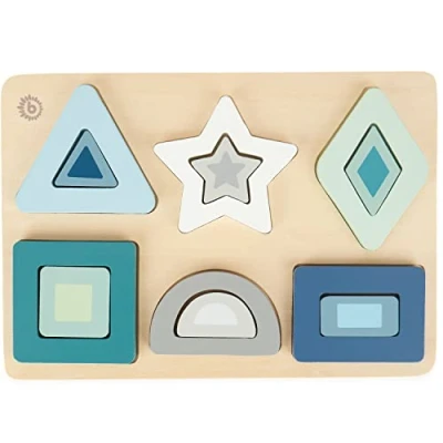 Bild av Bieco Träleksak baby geometriskt pussel spelspel från 1 år pastell formar plug in trä byggklossar träpusselformar och färger, träspelsformar spel
