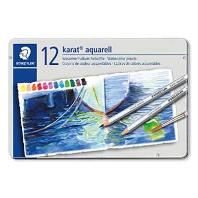 Bild av Staedtler 125 M12 karat aquarell Farbstift, wasservermalbar, 12 Stück Etui