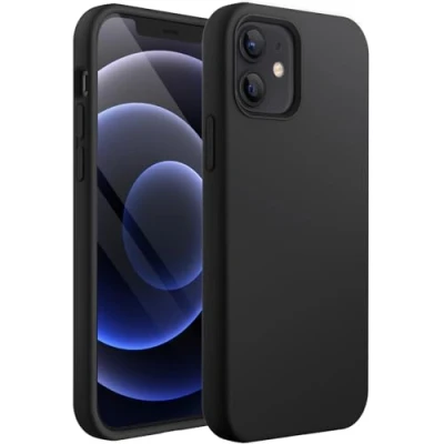 Bild av JETech Silikon Skal för iPhone 12/12 Pro 6,1 Tums, Silky Soft Touch med Hela Kroppen, Stötsäker Case Mikrofiberfoder (Svart)