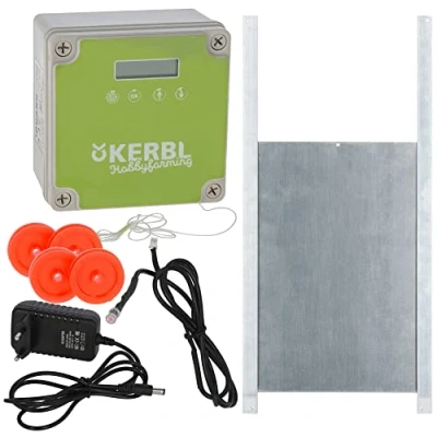 Bild av Kerbl 70547 Automatisk kycklingdörrsats inklusive skjutdörr, kycklinglucka fjäderfälucka för fjäderfäluckor dörr 220 x 330 mm