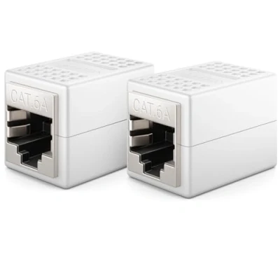 Bild av deleyCON 2x CAT6a Kopplingskontakt Nätverkskabel Patchkabel Ethernetkabeladapter Modulär Skärmad RJ45 Uttag 10Gbit/s DSL LAN Vit