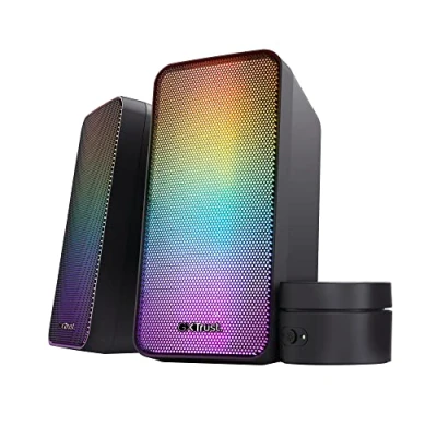 Bild av Trust Gaming GXT 611 Wezz PC Speakers 2.0 with RGB Lighting, 12W (6W RMS), LED Lights, Volume Control, AUX and USB Cable, Stereo Computer for Setup, Desktop, Laptop Black