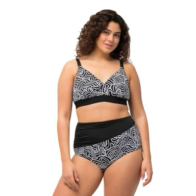 Bild av Ulla popken dam stora storlekar överdimensionerade plus size bikini, tvådelade, linjer, mjuka kupor, justerbara remmar, svart, 50