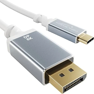 Bild av KabelDirekt 8K USB C till DisplayPort 1.4 adapterkabel med splitterskyddade fullmetallkontakter 2 m (8K/60 Hz från bärbara datorer/smartphones skärmar DP 1.4, 3.1, Thunderbolt 3, Vit)