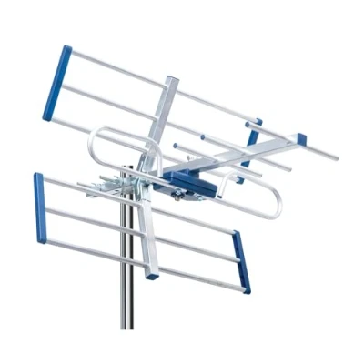 Bild av EDISION YAGI 8 dB digital markantenn UHF 21 48, med 5G LTE avstängning, perfekt för markbunden TV kanalmottagning DVB T/T2, 470 694 Mhz, längd 47 cm, LTE700, blå och aluminium