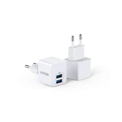 Bild av Anker PowerPort Mini dubbel väggladdare 2 pack, extremt kompakt USB laddare, 2,5 A prestanda för iPhone XS/XS Max/XR/X/8/7/6/Plus, iPad Pro/Air 2/Mini 4, Samsung och vi B2620321 White