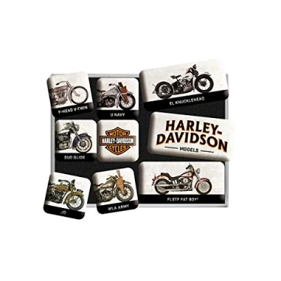 Bild av Nostalgic Art Kylskåpsmagneter i retrostil, Harley Davidson Chart Presentidé för mc åkare, Magnetset magnettavlor, Deko vintage, 9 stycken