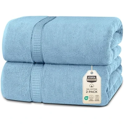 Bild av Utopia Towels lyxigt jumbo badlakan 2 delar 600 GSM 100% ringspunnen bomull mycket absorberande och snabbtorkande extra stor badhandduk mjuk hotellkvalitetshandduk (70 x 178 cm, himmelsblå)