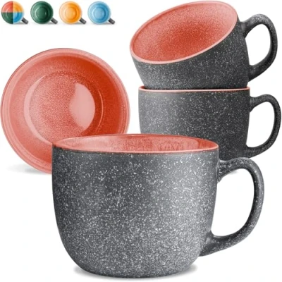 Bild av Cosumy Kaffekoppar Set om 4 350ml Keramiska Koppar Extra Tjockt Stengods med Handgjord Reaktiv Glasyr Håller Värmen Längre (Röd)
