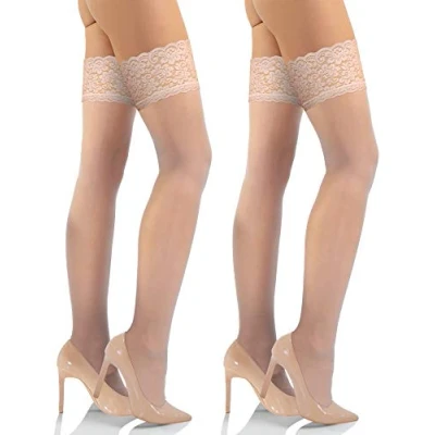 Bild av Sesto Senso 2 par Hållstrumpor Med Spets 15 DEN Fina Strumpor Kvinnor 1/2 XS/S Poudre Ljus Beige Färg