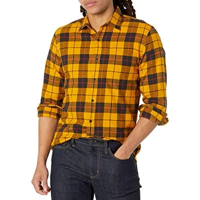 Bild av Amazon Essentials Men&#039;s Långärmad rutig flanellskjorta smal passform (färger i begränsad upplaga), Svart Gul Rutig, S