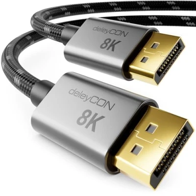 Bild av deleyCON 2m 8K DisplayPort Kabel 1.4 (8K@60Hz 4K@165Hz 2K@360Hz) HBR3 32,4Gbps UHD WQHD HDR DSC 1.2 HDCP 2.2 G Sync &amp; FreeSync DP för Spelmonitor Grafikkort