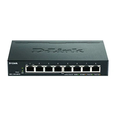 Bild av D Link DGS 1100 08PV2/E 8 Portars Gigabit PoE Smart Managed Switch med Portar, 64W budget, 802.3af/at, VLAN support, lager 2 funktioner, QoS, 802.3az EEE, Fläktlös Endast EU nätsladd