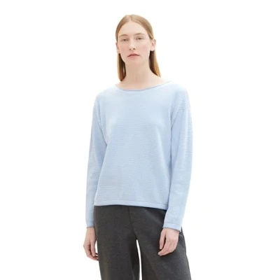 Bild av TOM TAILOR Stickad damtröja av ekologisk bomull, 34916 Blå bubbelstruktur, 3XL