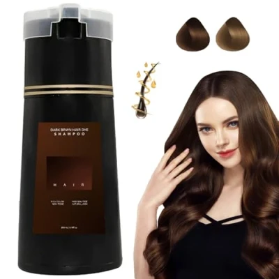 Bild av Hair Dye schampo, Botanical Formulation No Damage Bleach, mörkbrun ljusbrun grå hårfärgningsschampo omedelbar hårfärg schampo för kvinnor män (mörkbrun)