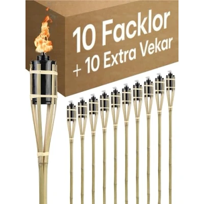 Bild av 10 Trädgårdsfacklor Bambu med Vekar 90 cm Lång Brinntid Oljefacklor för Utomhusbruk Uppladdningsbara