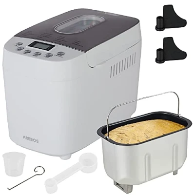 Bild av Arebos Brödmaskin 1500 g med 15 program 2 knådningskrokar timer LCD display 3 brunningsgrader och brödstorlekar 850 W Vit