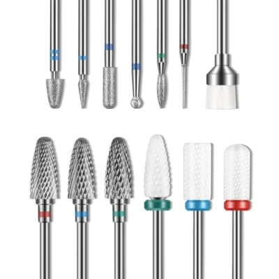 Bild av Set med 13 st nagelborrkronor, borrkronor för naglar, 3 volframkarbidborrbits + keramiska Efile nagelborrbits 6 diamantborrbits 1 borste, 3/32 tum nagelbitar nagelborr