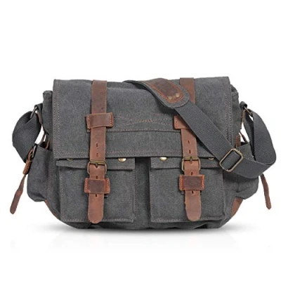 Bild av FANDARE Ny retro Messenger Bag axelväska 14 tums laptopryggsäckar män kvinnor väska kurirväska multifunktionell canvas, GRÅ, Zoll, Canvas