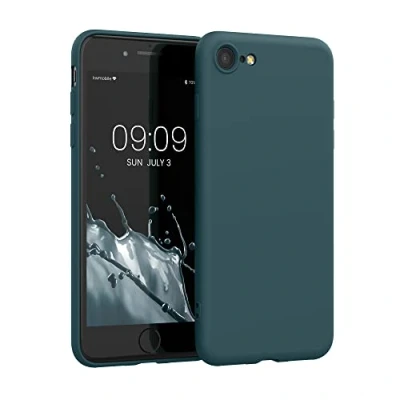 Bild av kwmobile fodral kompatibelt med Apple iPhone SE (2022)/iPhone (2020)/iPhone 8/iPhone 7 smalt skyddande TPU silikon telefonskydd blågrön matt