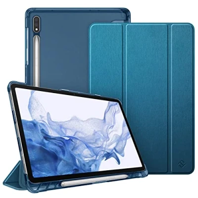 Bild av Fintie Fodral för Samsung Galaxy Tab S8 11 tum 2022/Tab S7 2020 Silm skyddsfodral med transparent bakskal, automatisk väckningsfunktion, påfågelblå